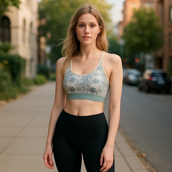 NWT Fair Harbor Green Ditsy Floral  Swim Sports Bra - Picture 1 of 12